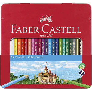 Faber-Castell Classic Colour Caja Metalica con 24 Lapices de Colores Hexagonales - Resistencia a la Rotura - Colores Surtidos