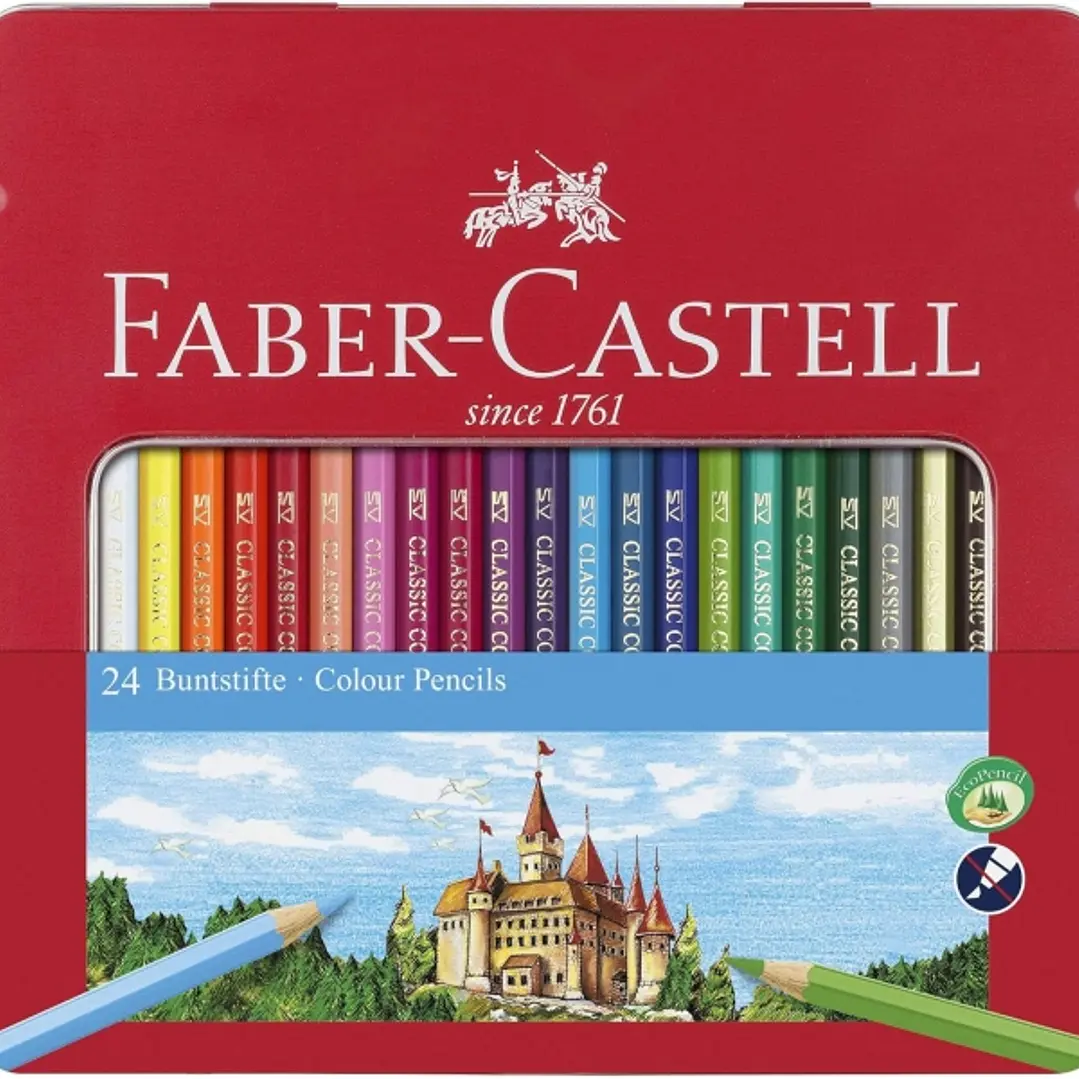 Faber-Castell Classic Colour Caja Metalica con 24 Lapices de Colores Hexagonales - Resistencia a la Rotura - Colores Surtidos 1