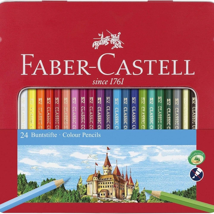 Faber-Castell Classic Colour Caja Metalica con 24 Lapices de Colores Hexagonales - Resistencia a la Rotura - Colores Surtidos 1