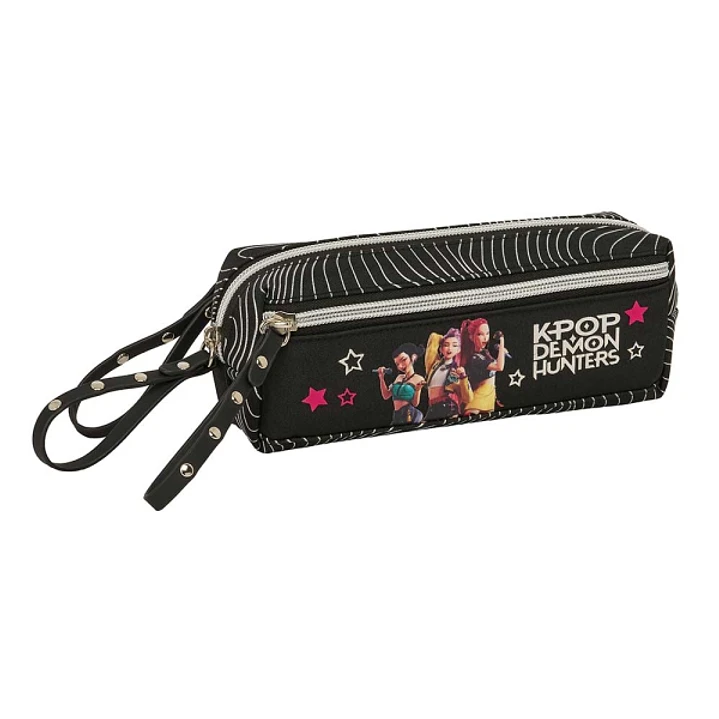 Safta K-Pop Demon Hunters Energy Portatodo - 3 Compartimentos con Cremallera - Goma Elastica - Compacto - 22x8.5x6cm - Color Negro 1