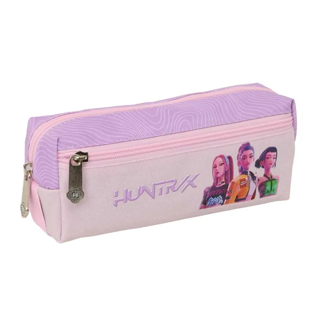 Safta K-Pop Demon Hunters Iconic Portatodo - 3 Compartimentos con Cremallera - Goma Elastica - Compacto - 22x8.5x6cm - Color Lavanda 1