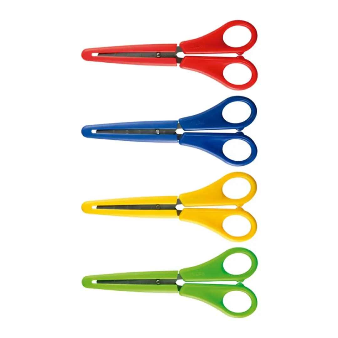 Milan Tijeras con Funda - Regla Integrada de 5cm - Punta Redondeada - Acero Inoxidable de 14.7cm - Colores Surtidos 1