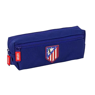 Safta Atletico de Madrid Portatodo - 3 Compartimentos con Cremallera - Goma Elastica - Compacto - 22x8.5x6cm - Color Azul Marino
