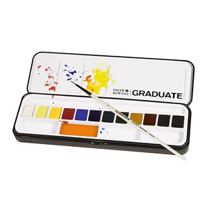 Daler Rowney Graduate Pack de 12 Acuarelas - Medio Godets - Incluye 1 Pincel - Colores Surtidos