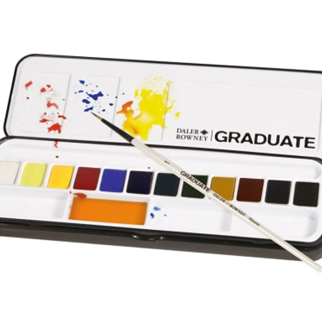 Daler Rowney Graduate Pack de 12 Acuarelas - Medio Godets - Incluye 1 Pincel - Colores Surtidos 1