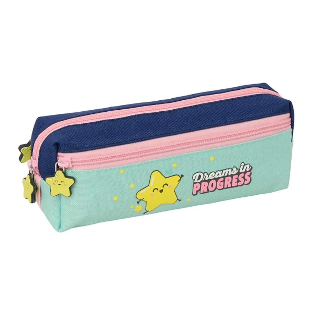 Safta Mr. Wonderful Estrella Portatodo - 3 Compartimentos con Cremallera - Goma Elastica - Compacto - 22x8.5x6cm - Color Turquesa Claro 1