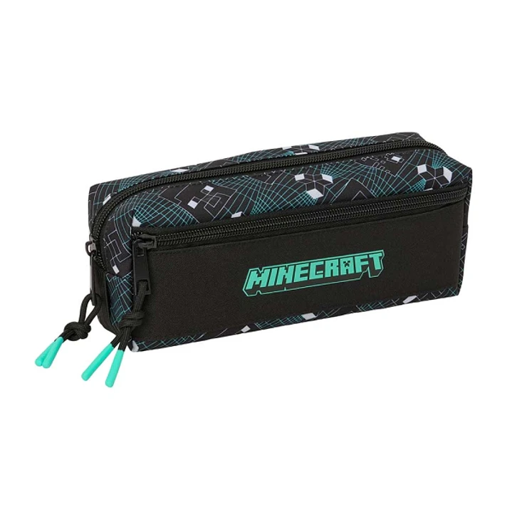 Safta Minecraft Screen Portatodo - 3 Compartimentos con Cremallera - Goma Elastica - Compacto - 22x8.5x6cm - Color Negro 1