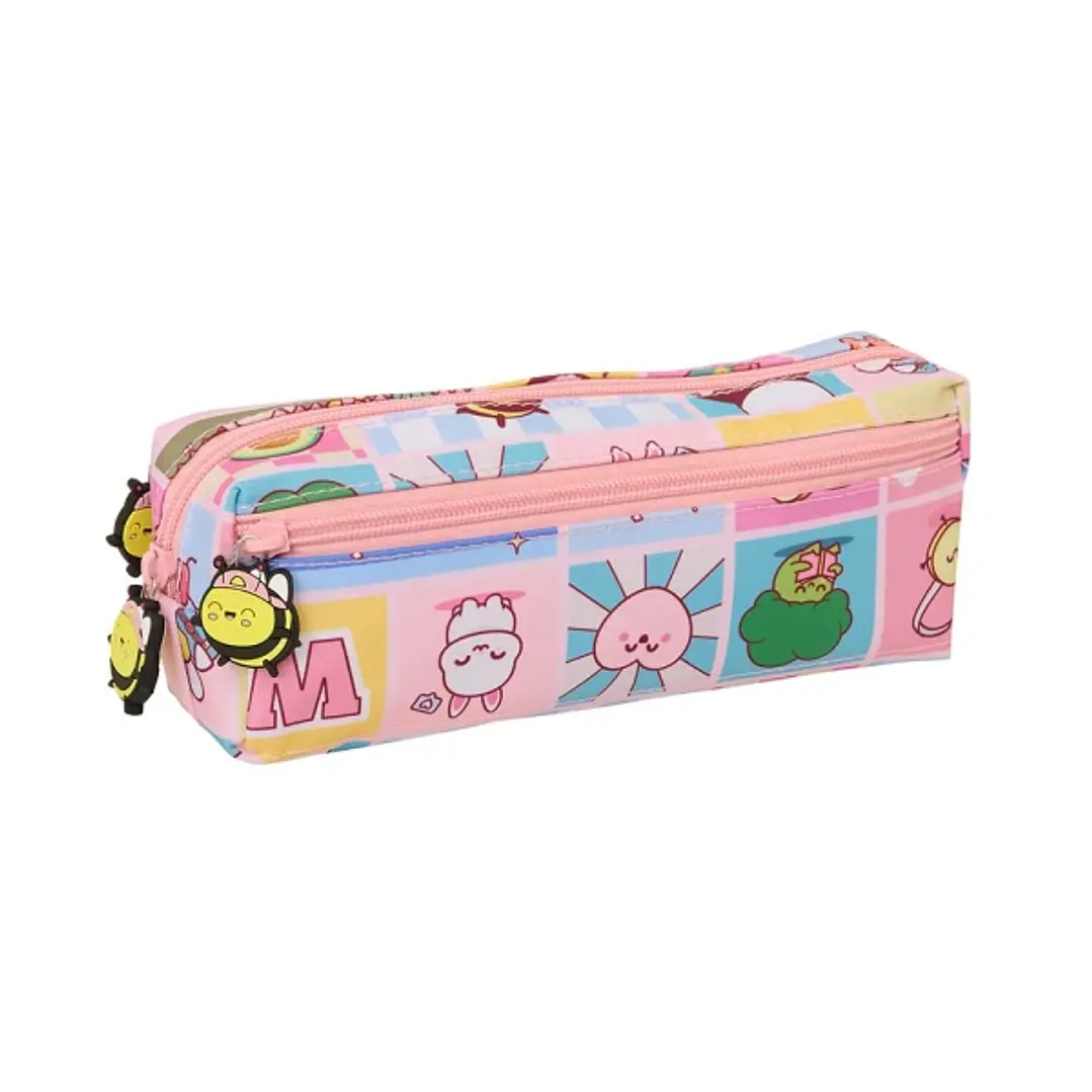 Safta Mr. Wonderful Comic Portatodo - 3 Compartimentos con Cremallera - Goma Elastica - Compacto - 22x8.5x6cm - Color Rosa 1