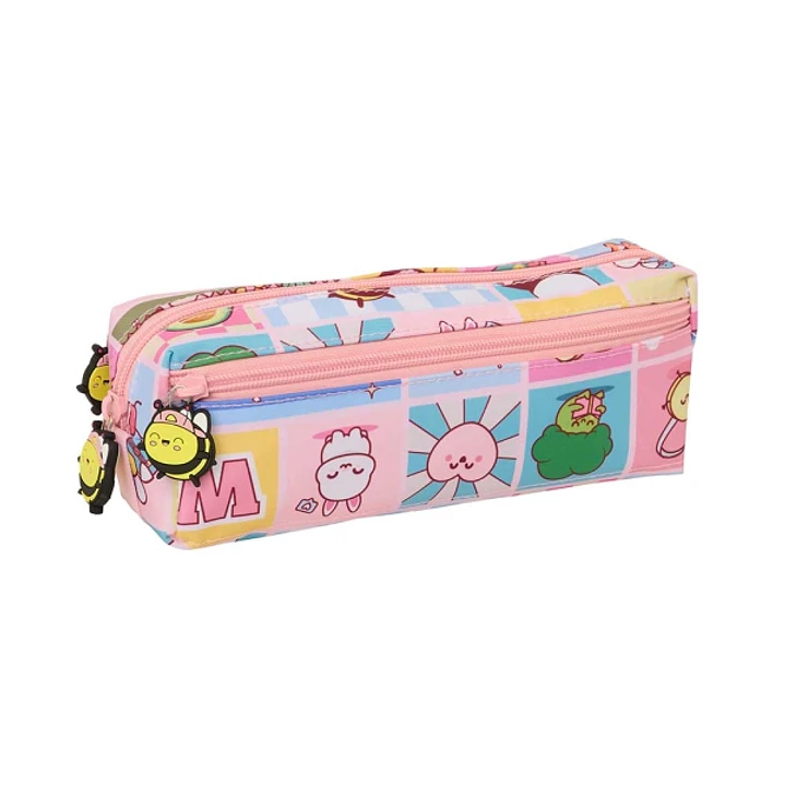 Safta Mr. Wonderful Comic Portatodo - 3 Compartimentos con Cremallera - Goma Elastica - Compacto - 22x8.5x6cm - Color Rosa 1