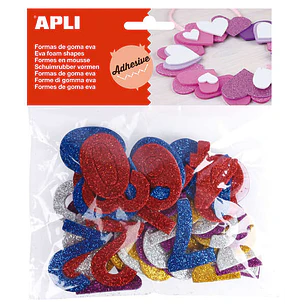 Apli Formas Goma Eva Adhesivas Numeros Purpurina Metalizada - 50 U - Faciles de Pegar - Brillo Metalico - Ideal para Manualidades