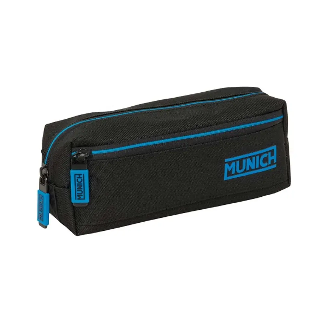 Safta Munich Road Portatodo - 3 Compartimentos con Cremalleras - Goma Elastica - 0.98L - 220x60x85mm - Color Negro 1
