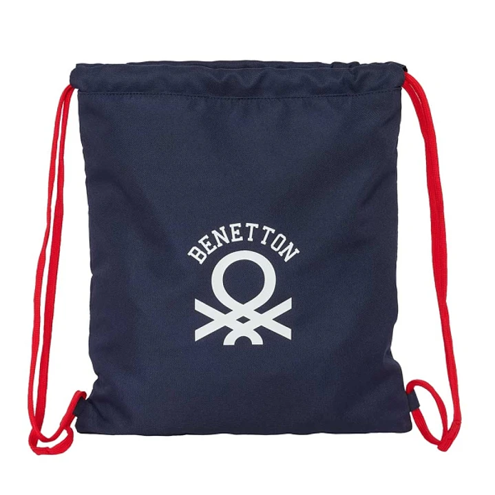 Safta Benetton Together Saco Plano - Bolsillo con Cremallera - Cierre con Cordones - 5L - Compacto y Ligero - 350x10x400mm - Color Azul Marino 1