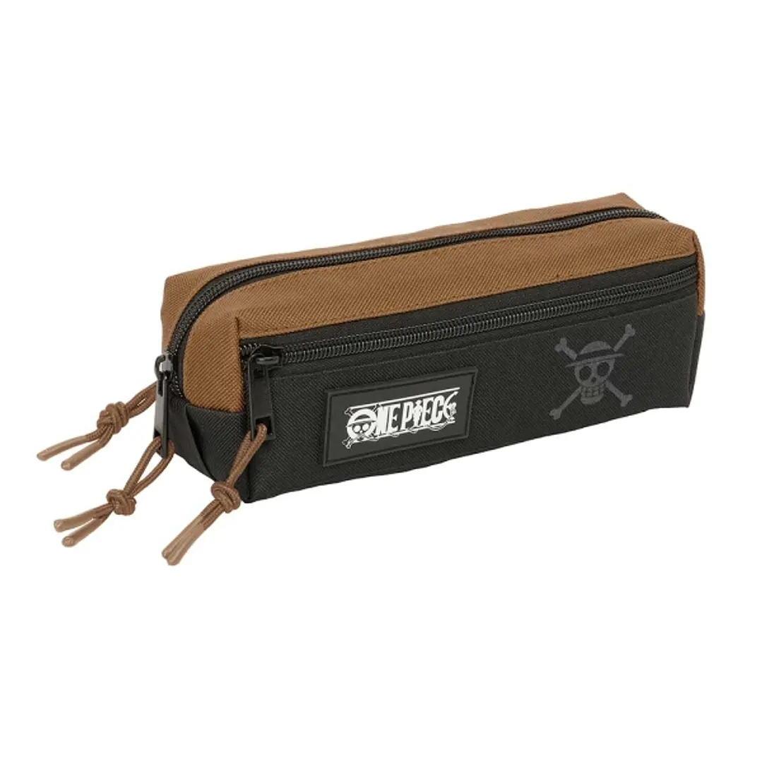 Safta One Piece Portatodo - 3 Compartimentos con Cremalleras - Goma Elastica - 0.98L - 220x60x85mm - Color Negro 1
