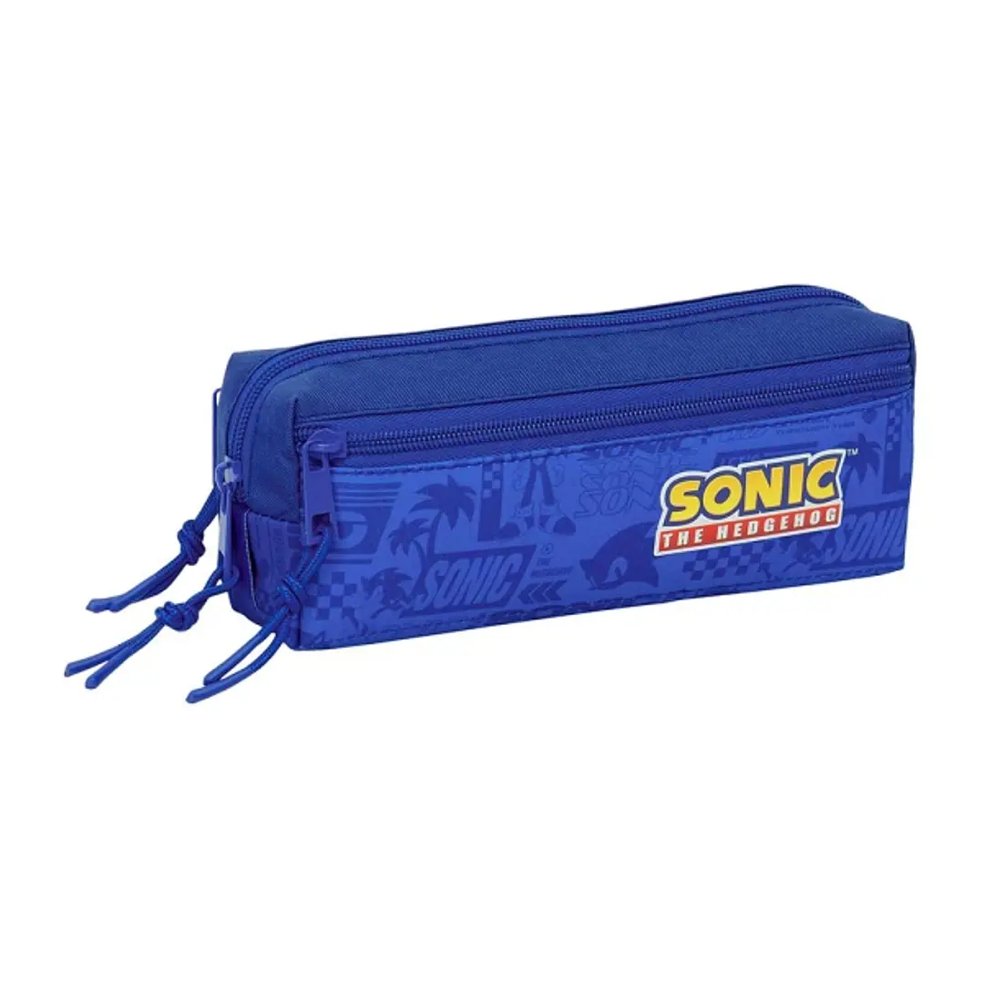 Safta Sonic Portatodo - 3 Compartimentos con Cremalleras - Goma Elastica - 0.98L - 220x60x85mm - Color Azul Oscuro 1