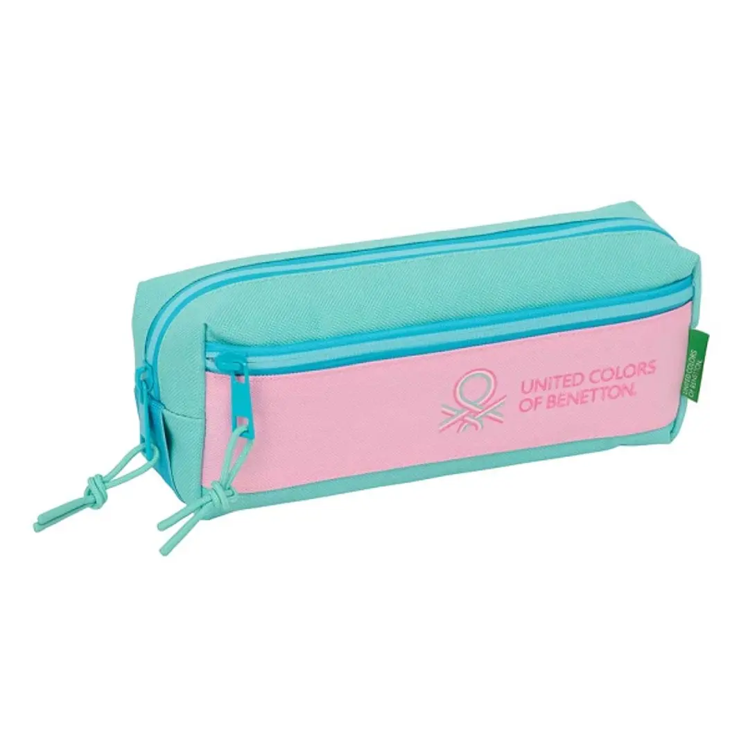 Safta Benetton Dolce Portatodo - 3 Compartimentos con Cremalleras - Goma Elastica - 0.98L - 220x60x85mm - Color Rosa Pastel 1