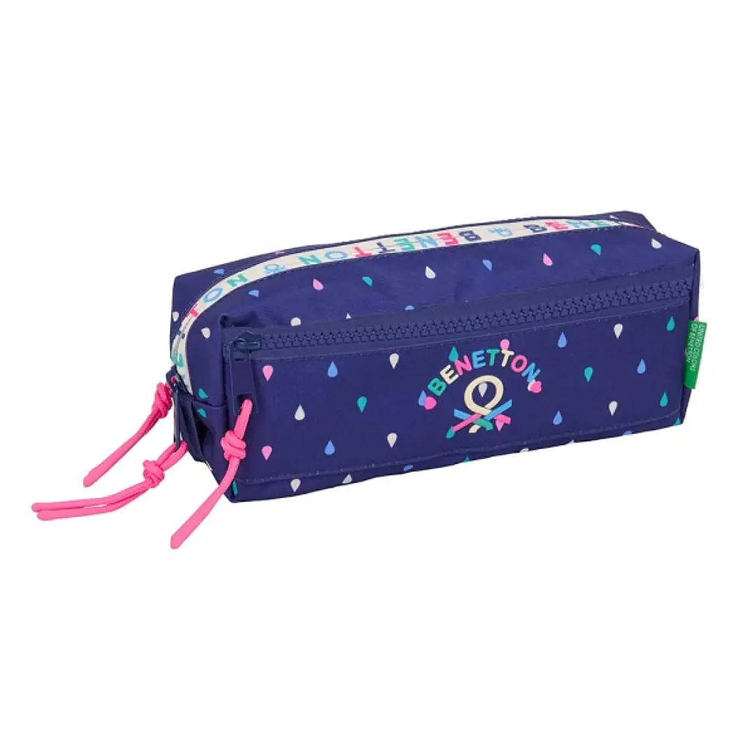 Safta Benetton Drop Portatodo - 3 Compartimentos con Cremalleras - Goma Elastica - 0.98L - 220x60x85mm - Color Azul Oscuro 1