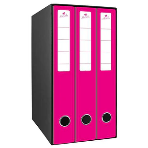 Mariola Box Modulo de 3 Archivadores con Rado 2 Anillas 40mm - Tamaño 35x26x17cm - Carton Forrado - Color Fucsia