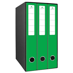 Mariola Box Modulo de 3 Archivadores con Rado 2 Anillas 40mm - Tamaño 35x26x17cm - Carton Forrado - Color Verde