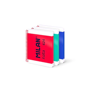 Milan Nata 624 Pack 3 Cuadernos A5 con Espiral - Cuadriculado - 80 Hojas de 95Gr - Tapa Dura - Colores Surtidos