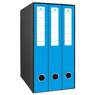 Mariola Box Modulo de 3 Archivadores con Rado 2 Anillas 40mm - Tamaño 35x26x17cm - Carton Forrado - Color Azul