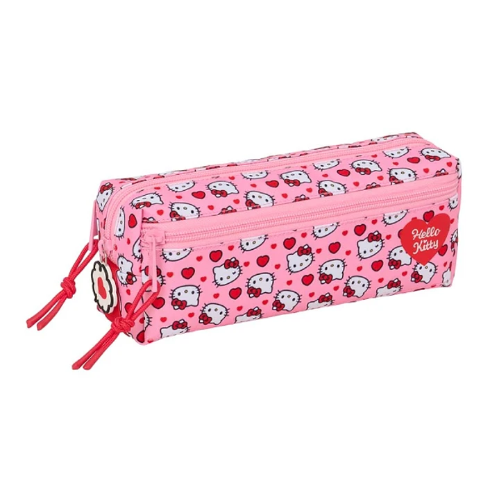 Safta Hello Kitty Portatodo - 3 Compartimentos con Cremalleras - Goma Elastica - 0.98L - 220x60x85mm - Color Rosa 1