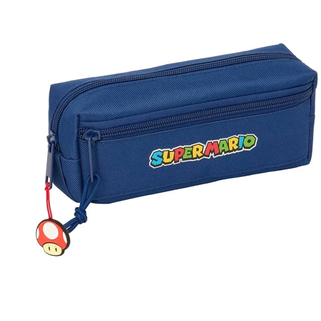 Safta Super Mario Mamma Mia Portatodo - 3 Compartimentos con Cremalleras - Goma Elastica - 0.98L - 220x60x85mm - Color Azul Oscuro 1