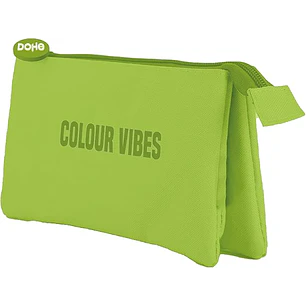 Dohe Colour Vibes Portatodo Triple - Cierre Doble con Cremallera y Tirador de Goma - Color Verde Lima