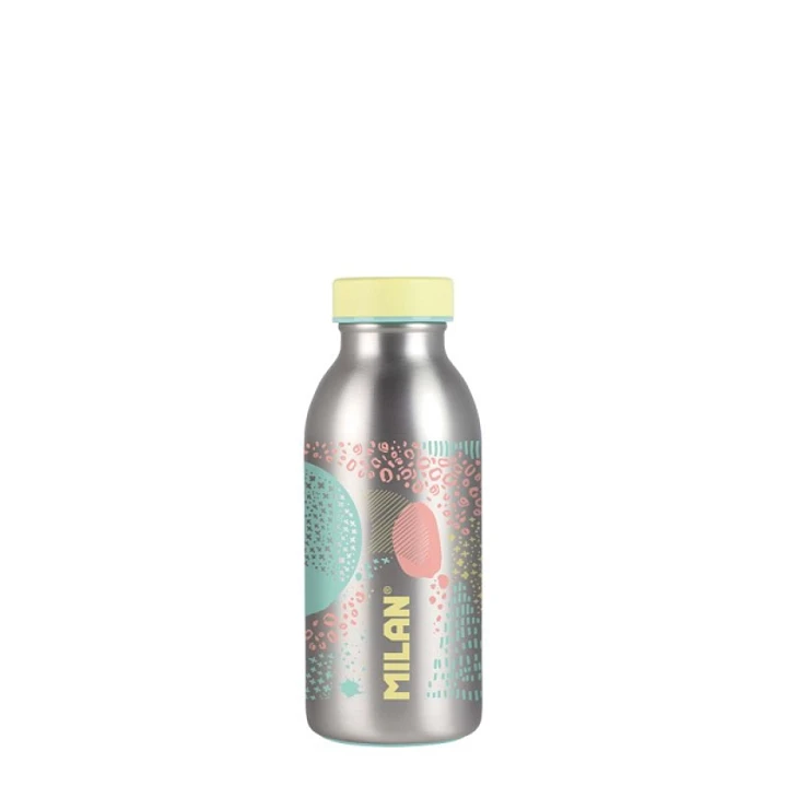 Milan Serie Silver Botella Isotermica 0.35L - Doble Pared de Acero Inoxidable - Liquidos Calientes hasta 12h, Frios hasta 24h - Color Plata/Amarillo 1
