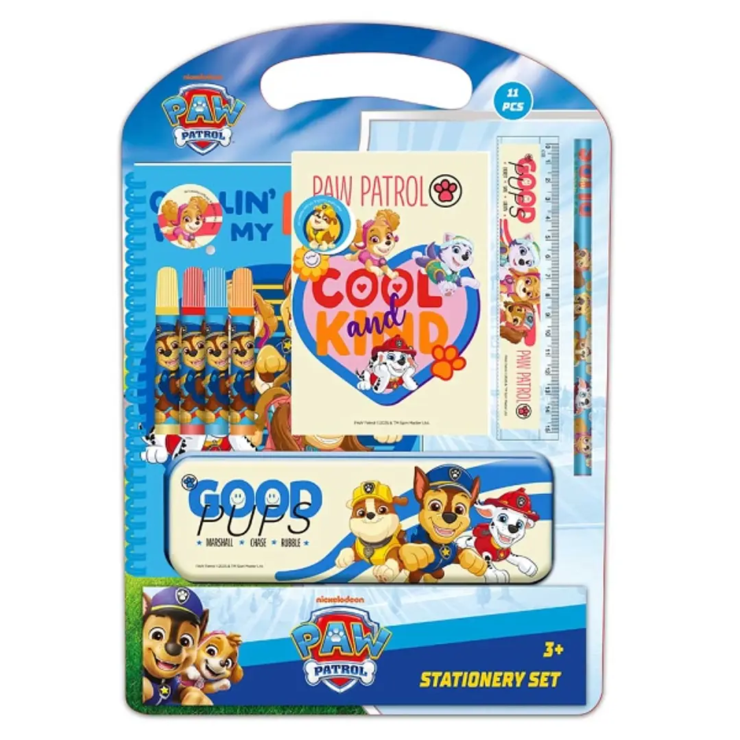 Safta Paw Patrol Cool Pack Escolar con Plumier Metalico - Lapiz - 4 Rotuladores - Regla 15cm - Sacapuntas - Goma - Libreta A4 - Bloc de Notas A6 - 270 1