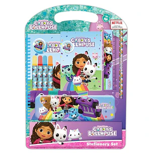 Safta Gabby's Dollhouse Confetti Pack Escolar con Plumier Metalico - Lapiz - 4 Rotuladores - Regla 15cm - Sacapuntas - Goma - Libreta A4 - Bloc de Not