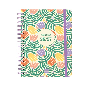 Finocam Cosmo Cart Agenda Escolar 26/27 - Semana Vista Horizontal - Formato 4º - 155x212mm - Tapas de Carton Forrado - Papel de 80g/m2 - Espiral Metal