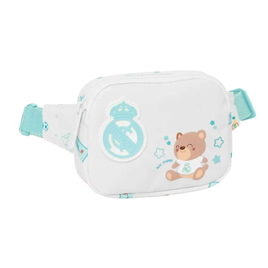 Safta Real Madrid Preescolar Bolsa de Cintura Infantil - Cremallera - Cintas Ajustables - Cierre de PVC - 14x11x4cm - Color Blanco 1