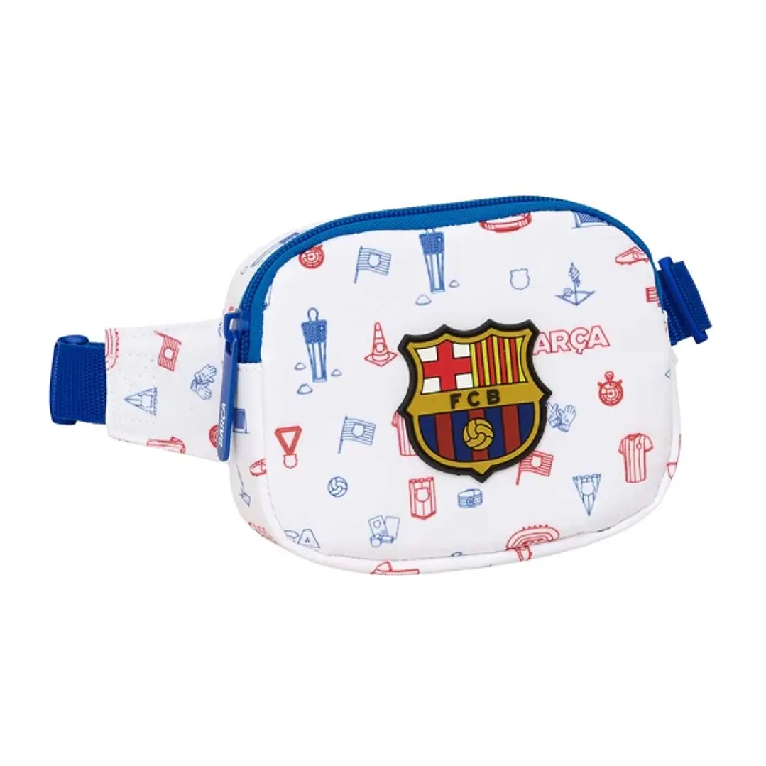 Safta F.C.Barcelona Preescolar Bolsa de Cintura Infantil - Cremallera - Cintas Ajustables - Cierre de PVC - 14x11x4cm - Color Blanco 1
