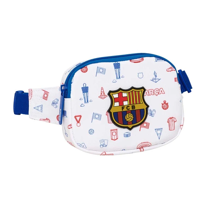 Safta F.C.Barcelona Preescolar Bolsa de Cintura Infantil - Cremallera - Cintas Ajustables - Cierre de PVC - 14x11x4cm - Color Blanco 1