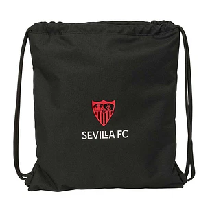 Safta Sevilla FC Saco Plano - Cierre con Cordones - Bolsillo Interior con Cremallera - 35x40x1cm - Color Negro
