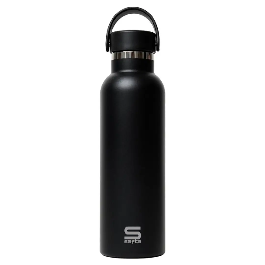 Safta Botella Termo de 600ml - Acero Inoxidable - Base de Silicona Antideslizante - Asa Superior - Color Negro 1