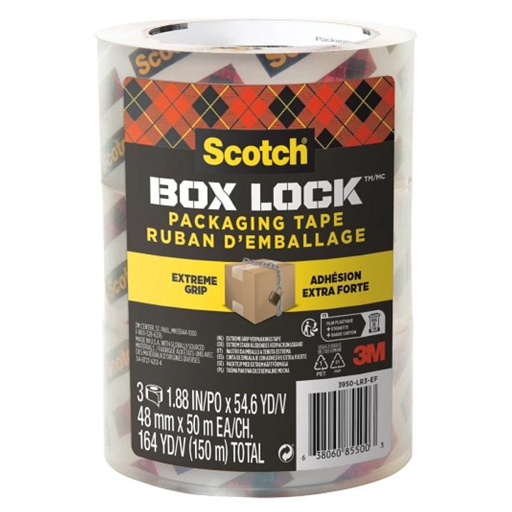 Scotch Box Lock Pack de 3 Precintos de Embalaje - 48mm x 50m - Color Transparente 1