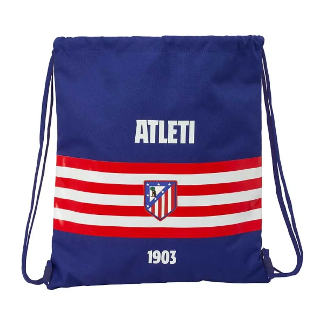 Safta Atletico de Madrid Saco Plano - Cierre con Cordones - Bolsillo Interior con Cremallera - 35x40x1cm - Color Azul Marino 1