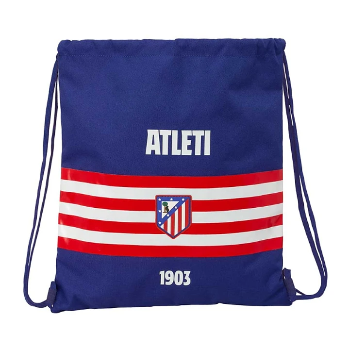 Safta Atletico de Madrid Saco Plano - Cierre con Cordones - Bolsillo Interior con Cremallera - 35x40x1cm - Color Azul Marino 1
