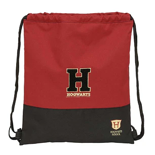 Safta Harry Potter Hogwarts Saco Plano - Cierre con Cordones - Bolsillo Interior con Cremallera - 35x40x1cm - Color Negro y Rojo