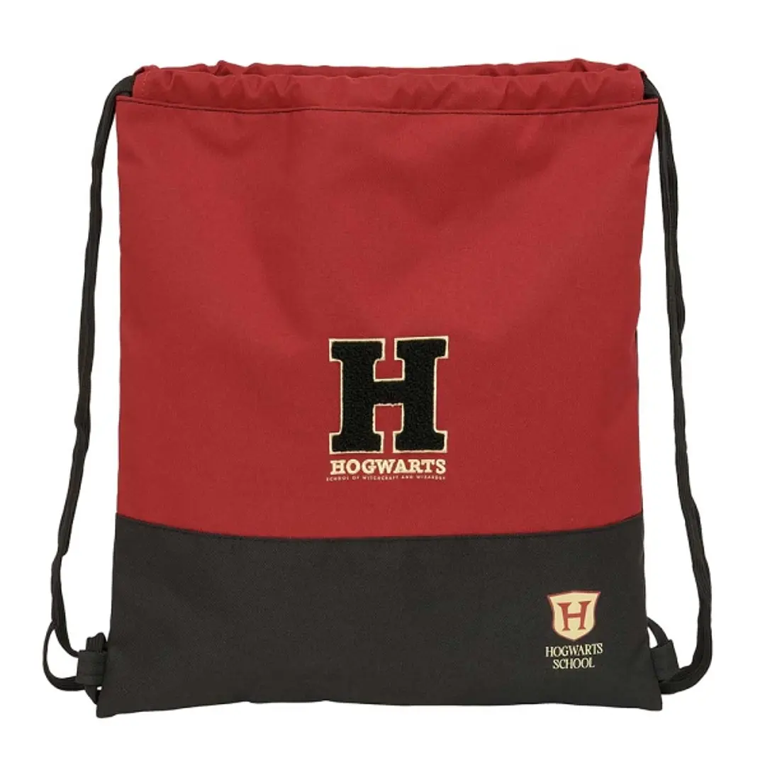 Safta Harry Potter Hogwarts Saco Plano - Cierre con Cordones - Bolsillo Interior con Cremallera - 35x40x1cm - Color Negro y Rojo 1