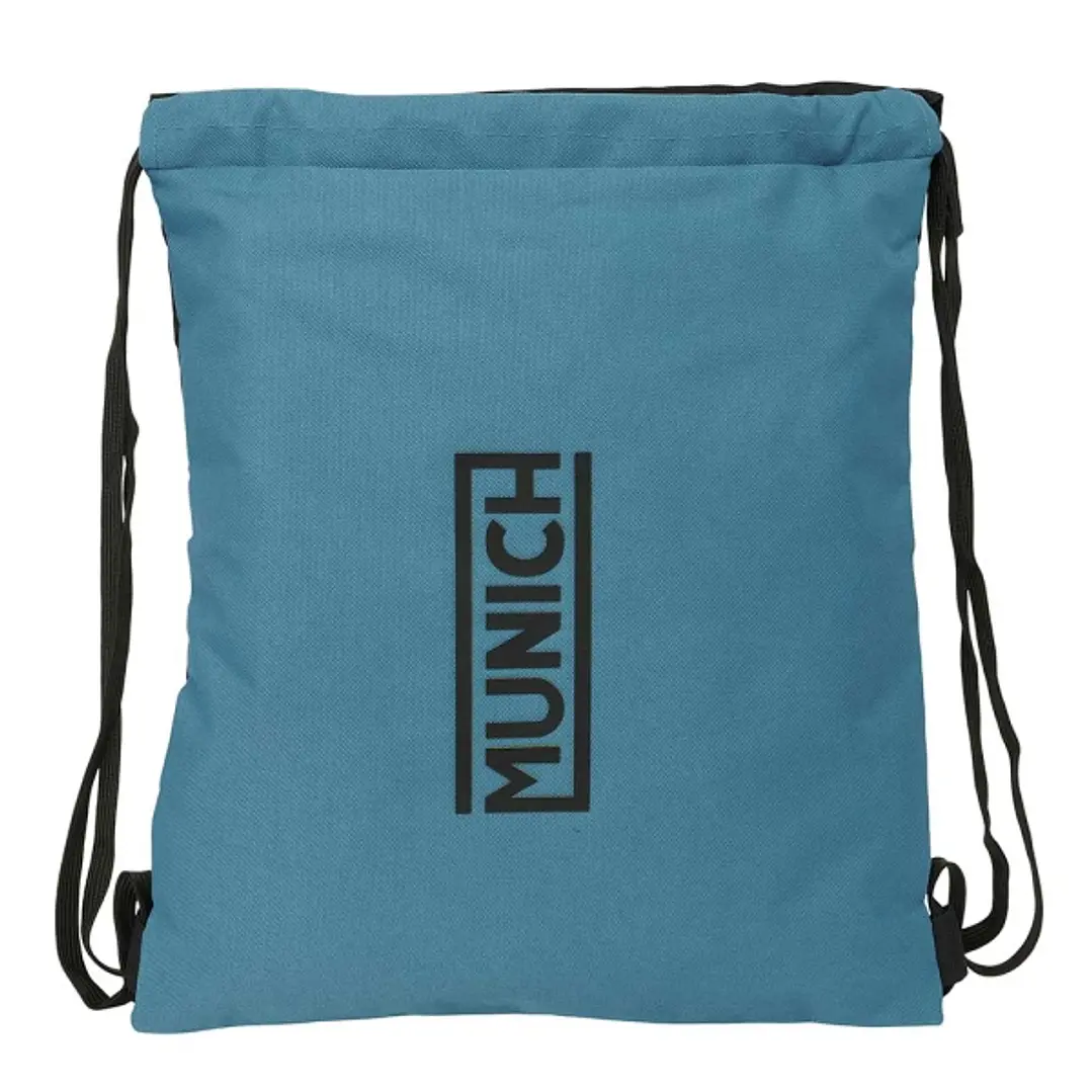 Safta Munich Saco Plano - Cierre con Cordones - Bolsillo Interior con Cremallera - 35x40x1cm - Color Negro y Azul 1