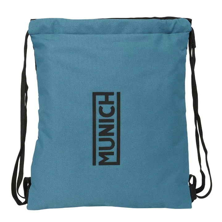 Safta Munich Saco Plano - Cierre con Cordones - Bolsillo Interior con Cremallera - 35x40x1cm - Color Negro y Azul 1
