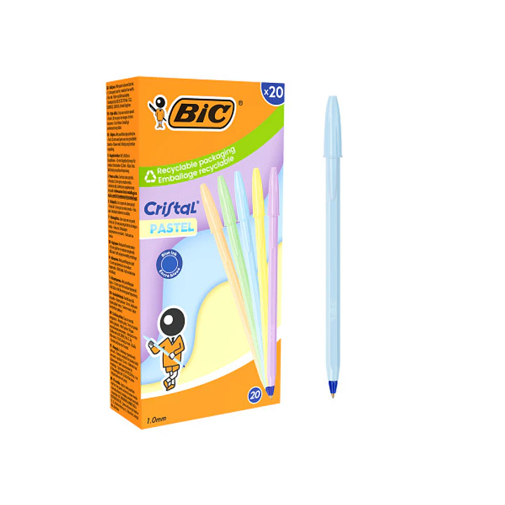 Bic Cristal Pastel Boligrafo de Bola - Cuerpo Opaco en Colores Pastel - Punta redonda de 1mm - Trazo 0.4mm - Tinta con Base de Aceite - Color de la Ti 1