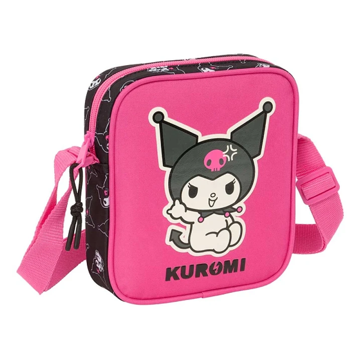 Safta Kuromi Bolsito con Bandolera - 1L - Material Duradero - Ideal para Uso Diario - 160x40x180mm - Color Negro y Rosa 1