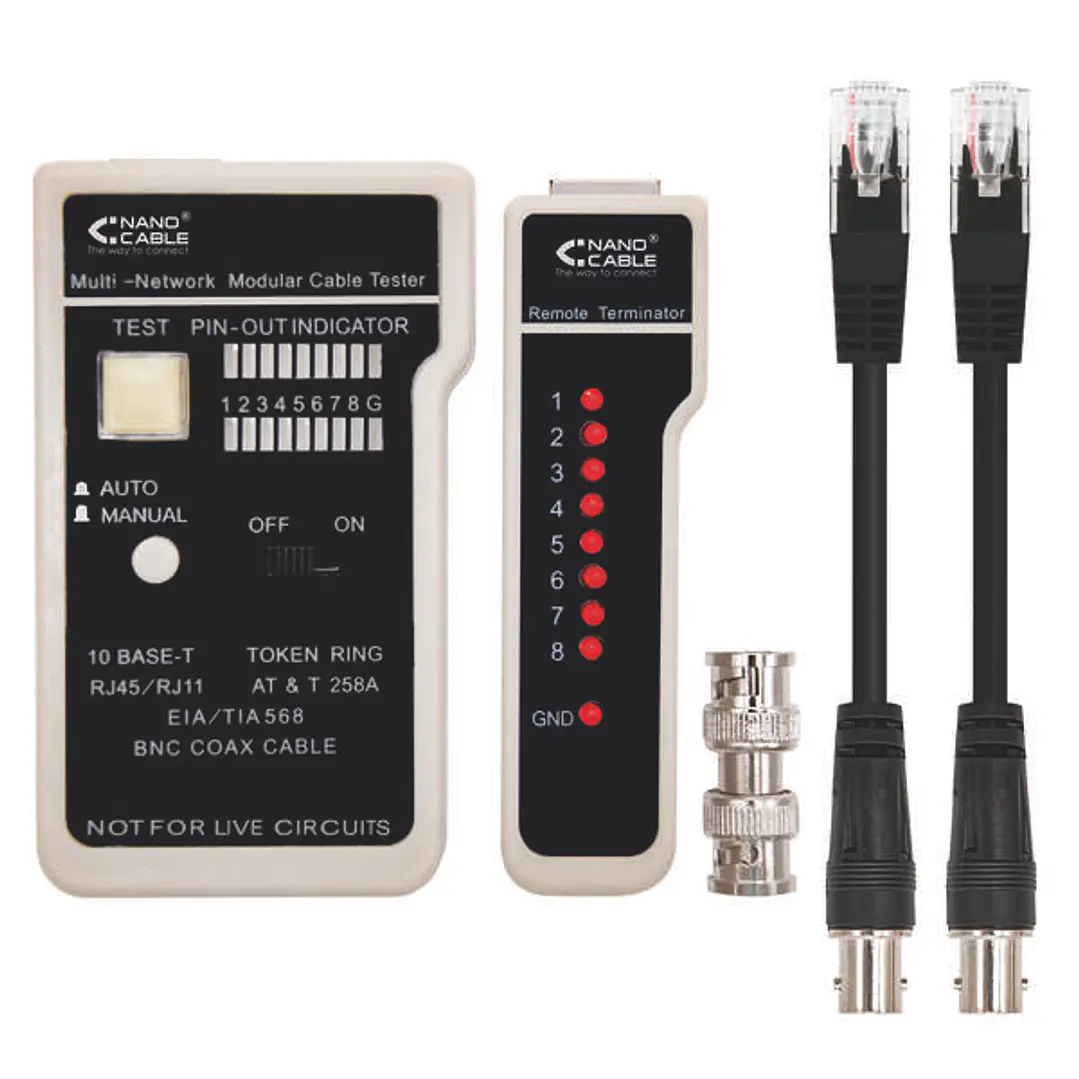 Nanocable Testeador para Cable RJ11/RJ12/RJ45, Coaxial 1