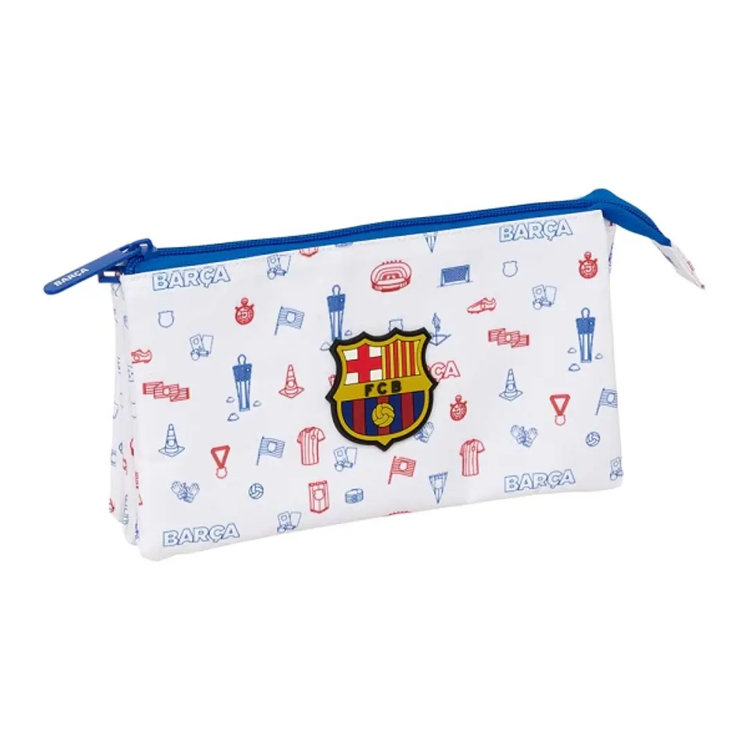 Safta F.C.Barcelona Preescolar Portatodo - 3 Compartimentos con Cremallera - Bolsillo Interior Central - 22x12x3cm - Color Blanco 1