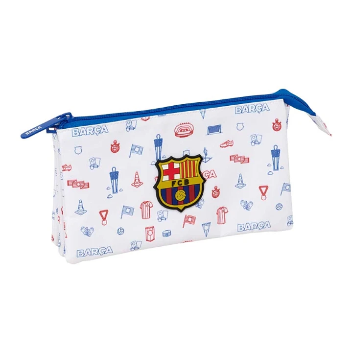 Safta F.C.Barcelona Preescolar Portatodo - 3 Compartimentos con Cremallera - Bolsillo Interior Central - 22x12x3cm - Color Blanco 1