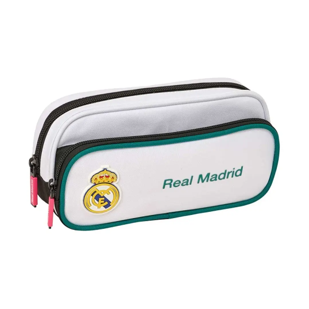 Safta Real Madrid Equipacion 26/27 Portatodo con Bolsillo - Cremallera - 21x10.5x6cm - Color Blanco y Negro 1