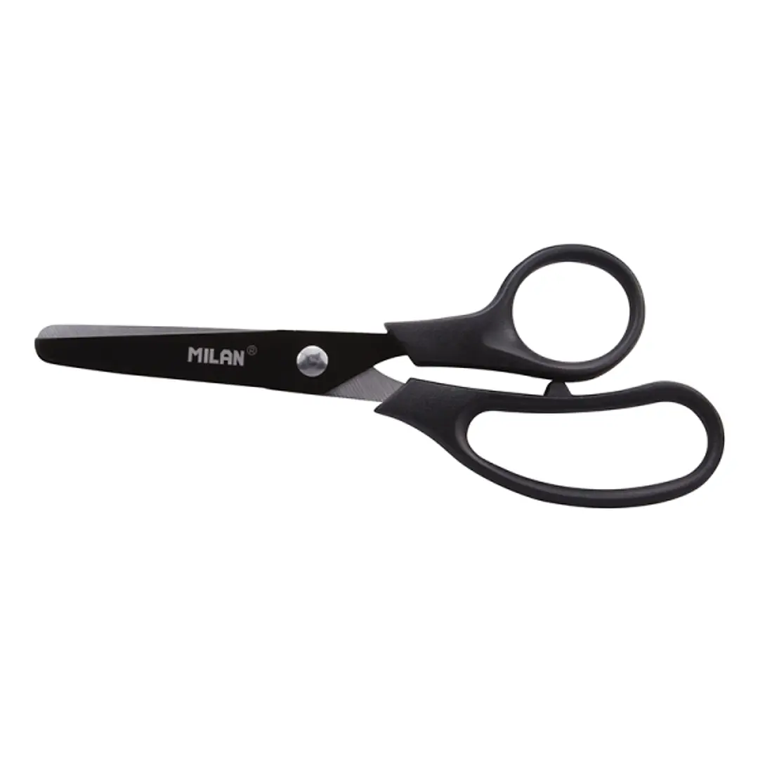 Milan Basic Colours Tijeras de 13.4cm - Mango Ergonomico - Punta Redondeada - Hoja de Acero Inoxidable - Color Negro 1